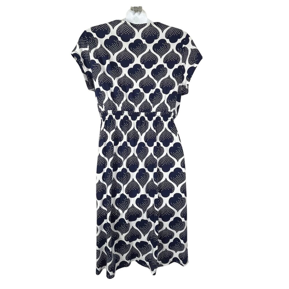 Boden White Blue Spades Print Dress 6P Petite Smocked Empire Waist V-Neck - Picture 5 of 7